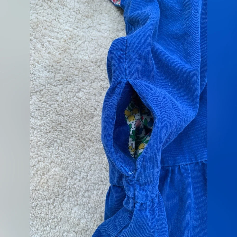 Mini Boden Size 6-7 Royal Blue Corduroy Short Sleeve Floral Lined Dress